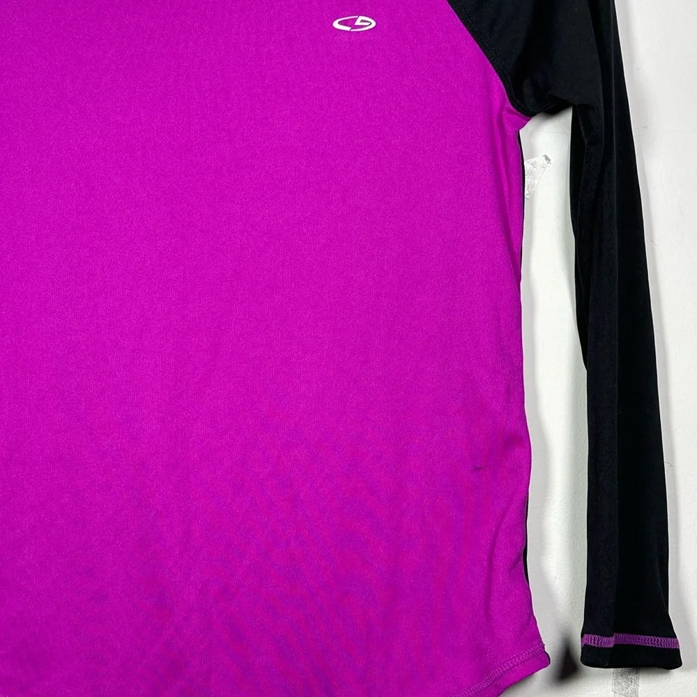 Champion Duo Dry Magenta Black Long Sleeve Athletic Workout Shirt tee L‎ 10-12